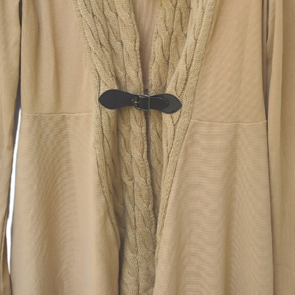 Long Cardigan Cable Knit Hanky Hem Oversized L Sweater Ribbed Jacket Loose Fit - Picture 6 of 7